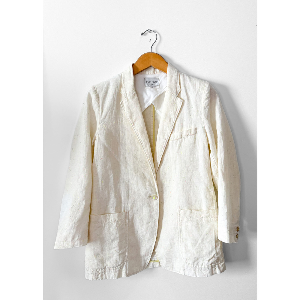 Forte forte Linen Confetti Speckled Cream Blazer Jacket Cream Neon Yellow Green - Picture 2 of 13